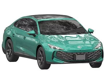 Green Modern Sedan Car With Sleek Exterior And Black Sunroof Front Grille Design 3d model