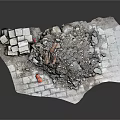 Construction Debris Model Scene With Bricks Rubble And Red Fragments On Gray Background 3d model