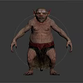 Mythical Animal Creature with Big Ears Stocky Body Tattered Loincloth and Long Fingers Standing