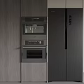 Modern Kitchen Interior With Built in Oven Microwave And Black Refrigerator 3d model
