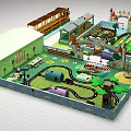 Colorful Indoor Playground Featuring Train Track Castle Slides Trees And Play Structures 3d model