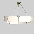 Modern Block Shaped Chandelier With White And Beige Panels And Soft Gold Hanging