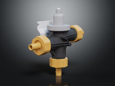 Gray And Yellow Mechanical Valve Component With Threaded Ends And Plastic Parts 3d model