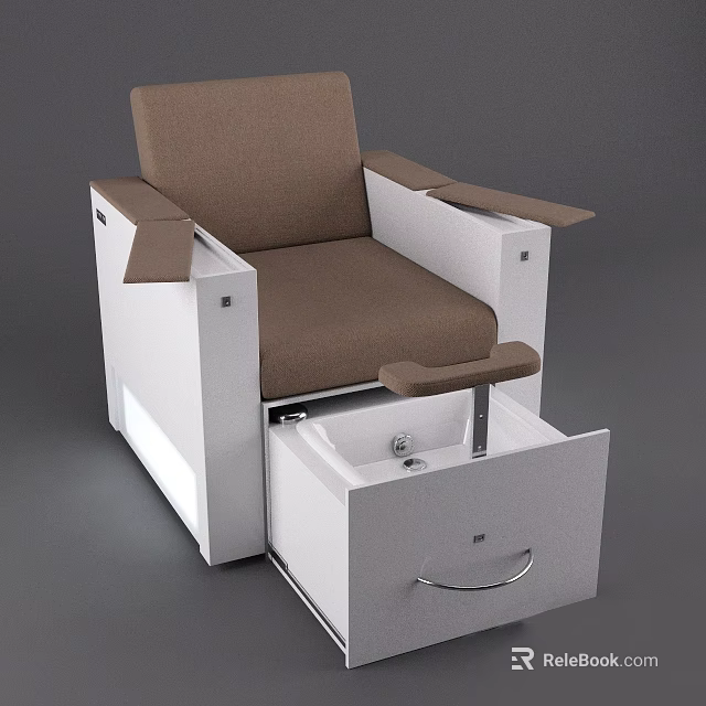 Functional Medical Chair With White Frame Brown Cushion Armrests And Drawer Storage 3d model 