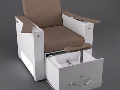 Functional Medical Chair With White Frame Brown Cushion Armrests And Drawer Storage 3d model