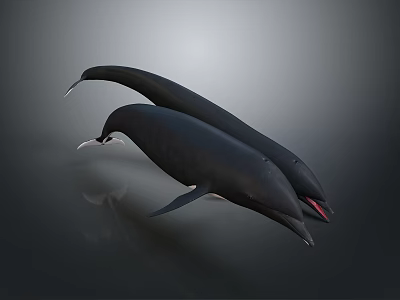 Two Black Aquatic Whales With White Heads And Open Mouths Against Grey Gradient Background 3d model