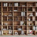 Modern Wooden Bookshelf With Organized Multiple Compartments Books Decorative Items And Plants