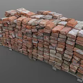 Stacked Red Bricks Piled On Wooden Pallets With Dirt And Debris