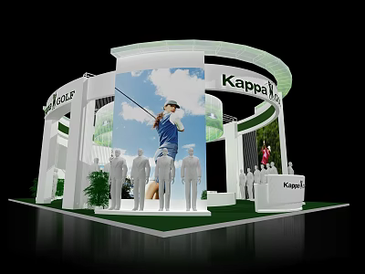 Kappa Brand Store Exhibition Booth With Curved Design Large Screen And Mannequins 3d model