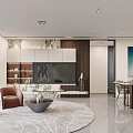 Elegant Modern Dining and Living Room Interior With Sofa Dining Table Decorative Wall And Rug
