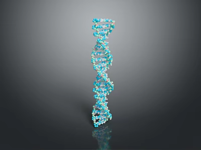3D Rendered Blue DNA Double Helix Molecular Structure on Dark Background 3d model