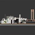 Detailed Architectural Building Complex Model With Various Structures And Green Lawn Areas