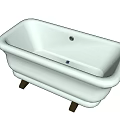 Simple Modern White Freestanding Bathtub With Wooden Legs And Light Blue Water