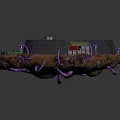 Sci Fi Model Scene Featuring Green Building Fence Vehicles And Purple Tentacles