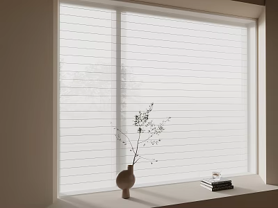 White Window Blinds with Simple Vase Plant and Books on Windowsill 3d model