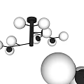 Modern Chandelier Featuring White Spherical Balls And Black Metal Frame Contemporary Design