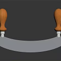 Tool With Orange Wooden Handles And Blue Metal Curved Component