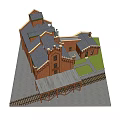 Industrial Factory With Red Brick Structure Multiple Towers Grey Roof And B & W Signage