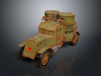 Green Military Tank Model with Red Star COB Markings and Two Cylindrical Top Structures 3d model