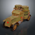 Green Military Tank Model with Red Star COB Markings and Two Cylindrical Top Structures
