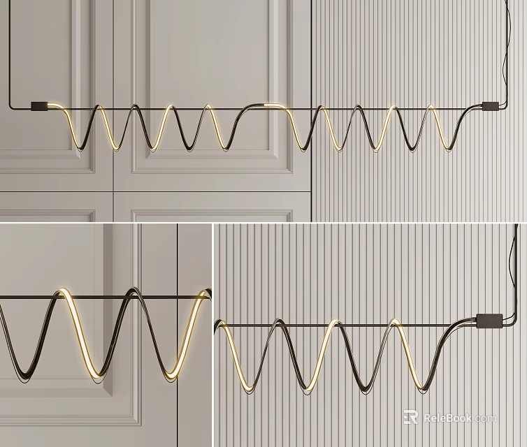 Modern Wave Design Pendant Light with Metal Frame and Warm Yellow Glow 3d model 