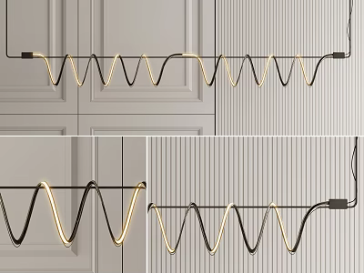 Modern Wave Design Pendant Light with Metal Frame and Warm Yellow Glow 3d model