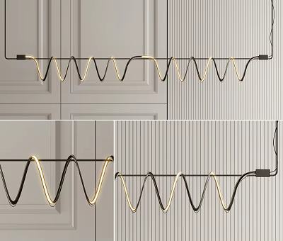 Modern Wave Design Pendant Light with Metal Frame and Warm Yellow Glow 3d model