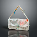 White Handbag With Blue Polka Dots Pink Floral Design And Colorful Straps Green Buckle