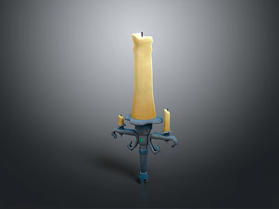 Standing Vintage Metal Candelabra With Three Yellow Candles And Ornate Design 3d model