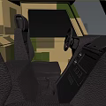 Military Style Utility Vehicle With Camouflage Paint Roof Mounted Machine Gun And Off Road Capabilities