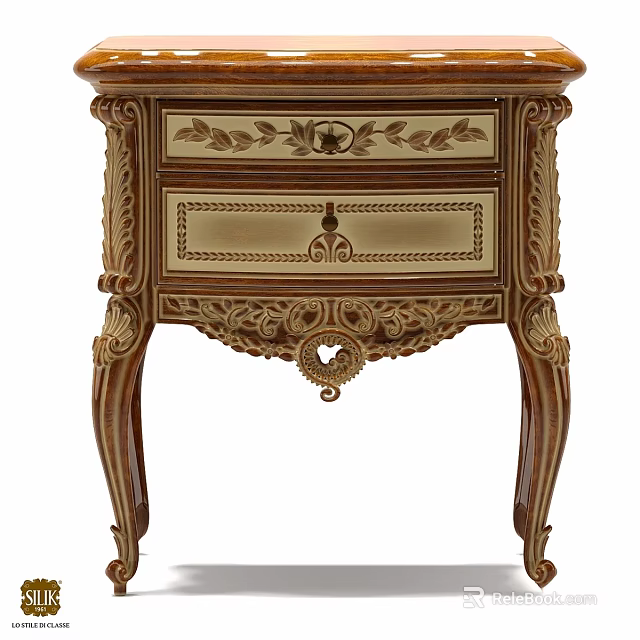 Classic Wooden Chest of Drawers with Intricate Carved Details and Elegant Ornate Legs 3d model 