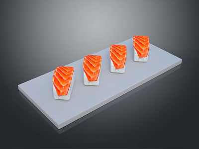 Fresh Salmon Sushi Neatly Arranged On White Plate With Gray Background 3d model