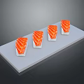 Fresh Salmon Sushi Neatly Arranged On White Plate With Gray Background