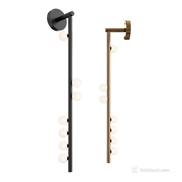 Modern Black and Gold Wall Lamp with Multiple Spherical Bulbs Design 3d model