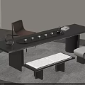 Modern Black Tea Table With Brown Chair White Benches And Tea Set