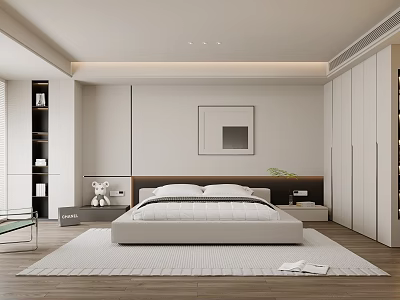 Modern Bedroom Minimalist Bedroom Double Bed Green Plant Leisure Chair Master Bedroom Bedside Table Jewelry Ornaments Decorative Painting 3d model