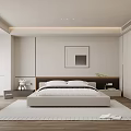 Modern Minimalist Bedroom Interior Design With Bed Wardrobe Rug Decorative Painting And Ceiling Lighting