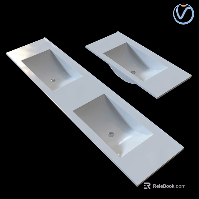 Modern White Double Washbasins With Sleek Surface For Bathroom Interior Design 3d model 