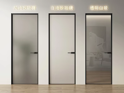 Modern Casement Doors Featuring Gray Frosted White Frosted and Clear Glass Designs 3d model