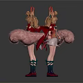 Anime Character With Red Horns Long Brown Hair Red Pink Outfit And Fox Tail Features