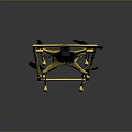 Yellow Frame Drone With Propellers And Camera On Dark Background