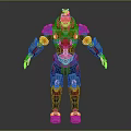 Human Character In Red Silver Mecha Suit With Biological Features Standing Futuristic Design