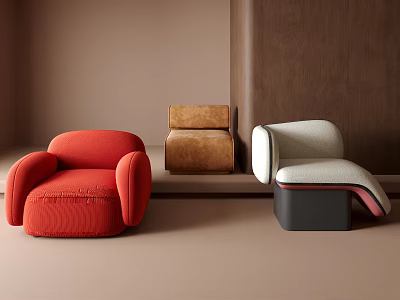 Modern Accent Chairs in Red Brown and Light Gray with Curved Upholstered Design for Interior 3d model