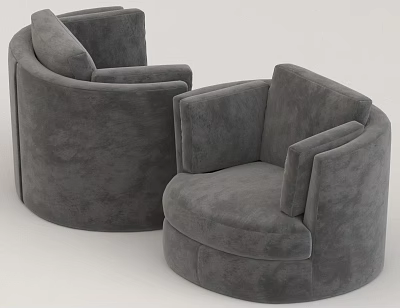 Elegant Modern Gray Single Sofa With Curved Design For Living Room 3d model