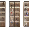 Stylish Glass Door Figure Display Cabinet With Shelves And Various Collectible Figures