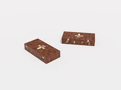 Two Brown Decorative Wooden Boxes With Golden Floral Design Elements 3d model