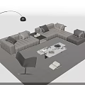 Modern L shaped Sofa and Coffee Table Set With Accent Chair Floor Lamp and Rug