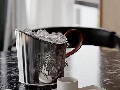 Elegant Decorative Ornament Set With Silver Ice Bucket Wooden Handle And Ice Cubes 3d model