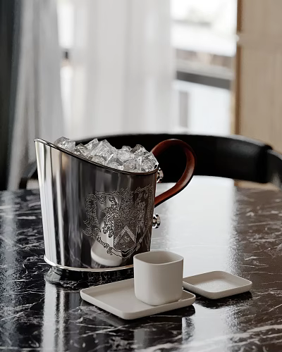Elegant Decorative Ornament Set With Silver Ice Bucket Wooden Handle And Ice Cubes 3d model
