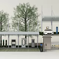 Modern Electric Vehicle Charging Station With Canopies Trees And Entrance Gate